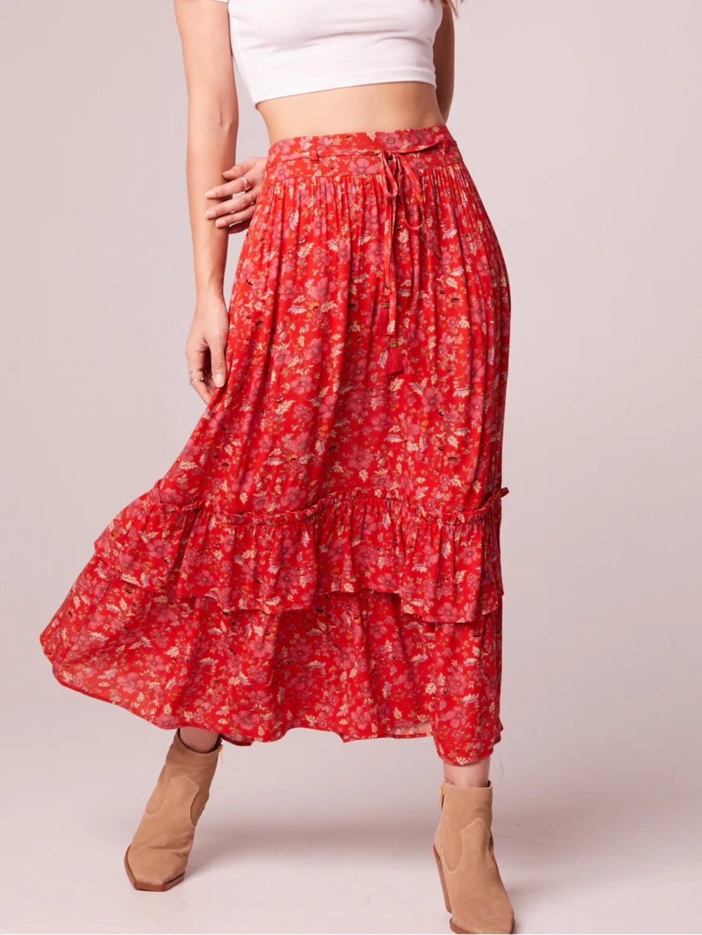 NWT Band of the Free Ninette Crimson Floral Maxi Skirt Size M